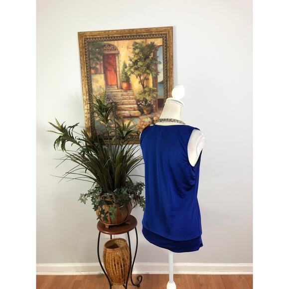 New York Company Stretch women Tank Top Blue Sleeveless Small Ruched Banded Hem - Picture 4 of 10